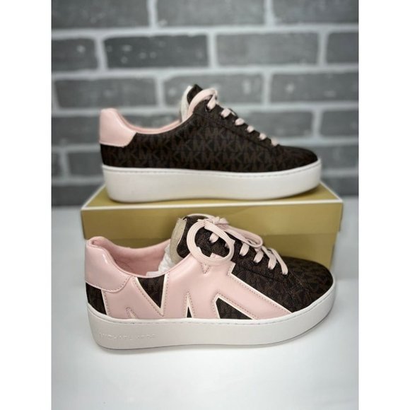 Michael Kors Women's Poppy MK SIG  Sneaker - Brown/Powder Blush - Picture 1 of 10